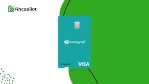 Abbildung einer türkisfarbenen Barclaycard Forward VISA-Kreditkarte, zentral auf grün-weißem Hintergrund platziert. Links oben im Bild ist das Logo von Fincopilot in Grün und Schwarz zu sehen. Die Kreditkarte zeigt das Barclaycard-Logo sowie die Aufschrift ‚Forward‘ und ‚VISA‘.