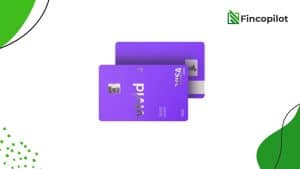 Zwei übereinanderliegende lila Vivid Visa Card auf weißem Hintergrund mit grünen Akzenten, symbolisieren modernes, digitales Bezahlen und flexible Finanzlösungen.