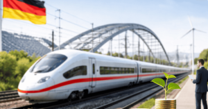 Moderner Hochgeschwindigkeitszug in Deutschland, Symbol für nachhaltige Investitionen und wirtschaftliche Entwicklung.